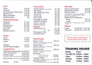 Brandon Park Fish & Chips Pic 3 - Full Menu