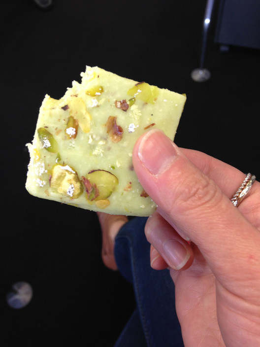 Jaipur Sweets and Restaurant Pic 1 - Close up of the pistachio sweet with silver leaf