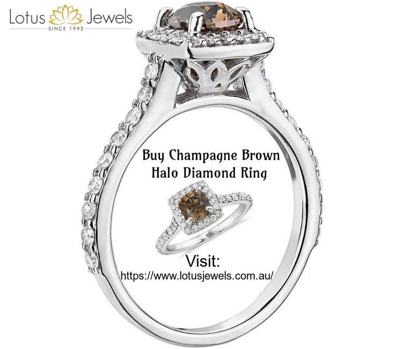 Lotus Jewels Pic 1 - Champagne Brown Halo Diamond Ring