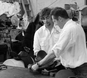 Peter Horobin Saddlery Pty Ltd Pic 3 - Peter and Rhys Horobin making a pony saddle