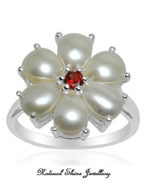 Natural Shine Jewellery Pic 3 - Pearls and Garnet Sterling Silver Rhodium Plated