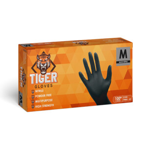 Tiger Gloves Pic 3 - Disposable Black Nitrile Gloves M