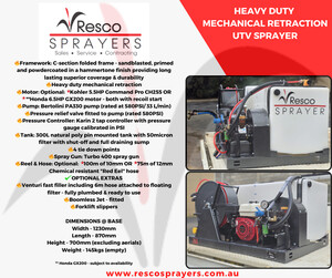 RESCO SPRAYERS Pic 4 - Mechanical retraction UTV spray unit