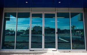 Majestic Glass Pic 2 - Double hinged door industrial solution with a wind resistant door closure heavy duty