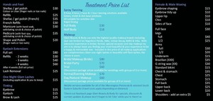 Glam Beauty & Body Pic 2 - Treatment Price List