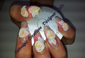 Catmagic Creations Designer Nails Pic 2 - acrylic glitter nails with 3d flowers