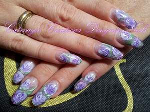 Catmagic Creations Designer Nails Pic 4 - Acrylic glitter nails with painted roses