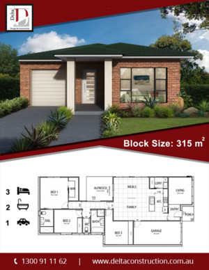 Delta Design & Constructions Pty Ltd Pic 4 - 3 bedrooms 2 bathrooms single garage on 315m2 premium blocks in Throsby Single or double story options available on each block For More Details Visit httpbitly2FO9aK7