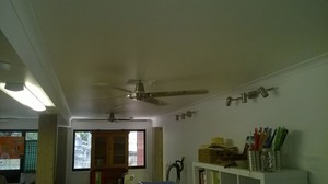 Silver Linings Electrical Services Pic 3 - Installed fans and lights in down stairs renovation Fans needed to be recessed into ceiling to reach minimum height Track lighting is to spotlight paintings and art in the future