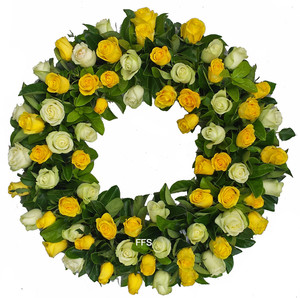 Funeral Flower Shop Pic 5 - 70 Roses wreath in white and yellow