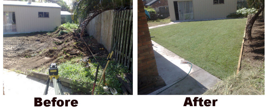 PKM Earthmoving Pic 1 - Small retaining wall and new turf Before and After shots