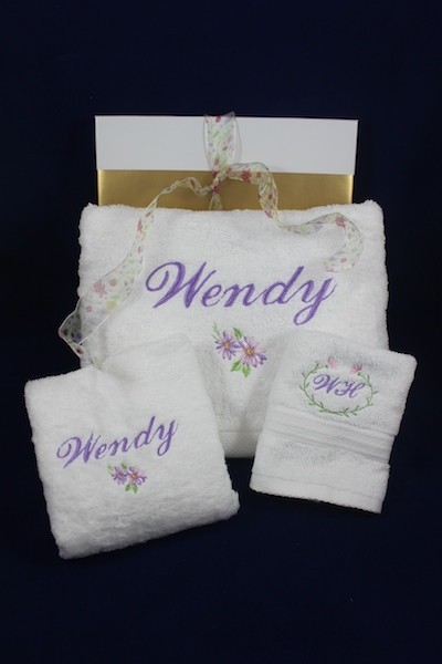 Daisy Stitches Pic 1 - Towel gift sets personalised and gift boxed for that special occasion