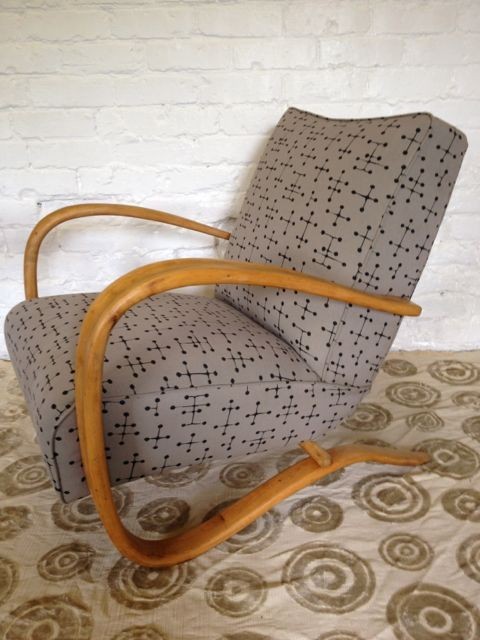 The Upholsterer Sydney Pic 1 - Fully restored Art Deco Halabala chair in Charles Ray Eames dot fabric