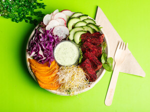 Nomads Eatery Pic 2 - PURPLE BURGER deconstructed beetroot burger vegan lunch bowl