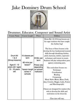 Jake Dominey Drum School Pic 5 - Course Drum Kit 1 2