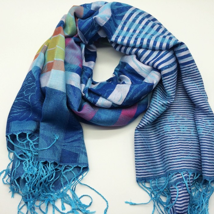 Buy Scarves Online Pic 2 - Striped Blue Scarf Buy Scarves Online