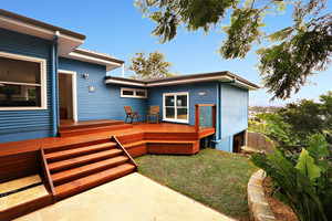 Pacific Coast Carpentry Pic 3 - Travertine timber deck and stairs