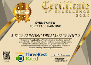 A Face Painting Dream Pic 5 - A FACE PAINTING DREAMFACE FOCUS CERTIFICATE OF EXCELLENCE