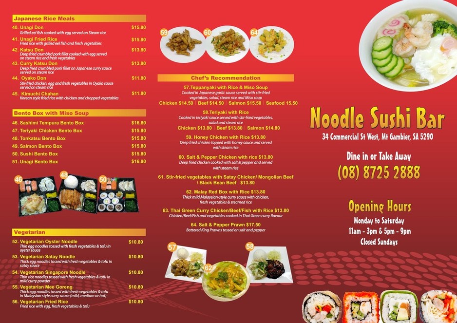 Noodle Sushi Bar Mount Gambier Pic 2 - Take away menu