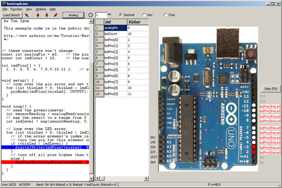 Virtronics Pic 1 - Simulator for Arduino main screen