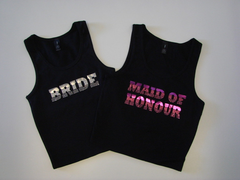 Mi Bride and Groom Pic 1 - Bride and Maid of Honour tanks in Foil