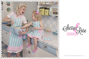 Sierra Rose Designer Homewares Pic 2 - Bettys Blue and Pastel Pink Mummy and Me Matching Aprons