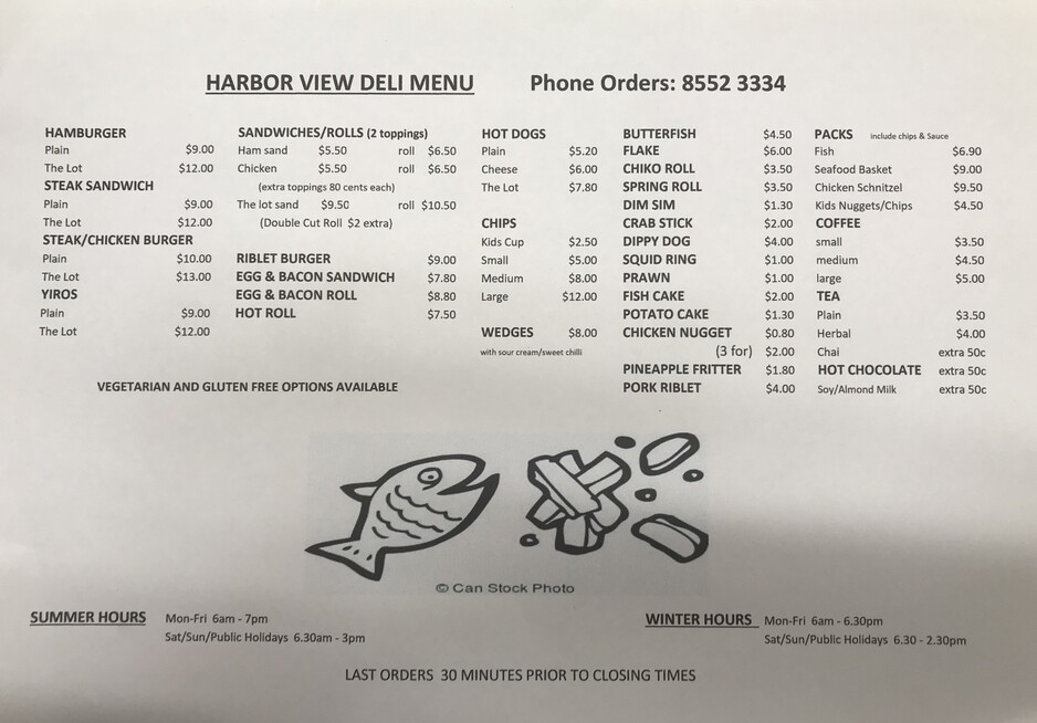 Harbour View Deli Pic 1 - Takeaway menu