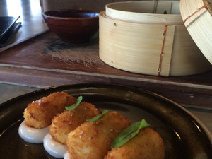 Pony Dining Eagle St Pier Pic 5 - Potato croquettes and steamed prawn gyozas