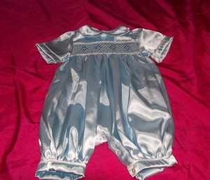 christening wear by cutiepye Pic 5 - boys smocked satin blue christening romper by cutiepye