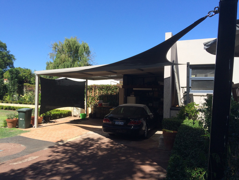 Next Gen Sailmakers Pic 1 - A simple car port shade coupled with a vertical shade screen