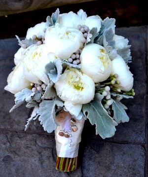 I Do Flowers Pic 2 - Classic white peonies with Rustic silver berries and silver leaf