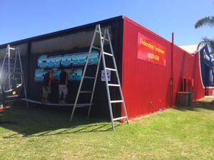 Corowa Exhaust Centre Pic 2 - Corowa Exhaust signs going up on the new shed