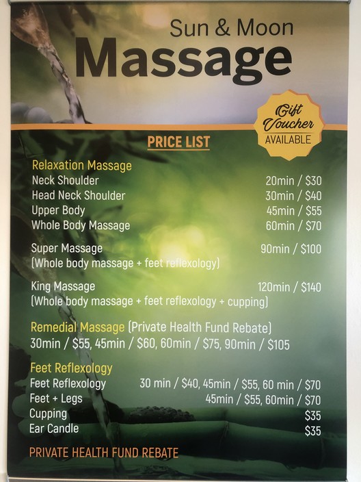 Sun & Moon Massage Pic 1 - Price List