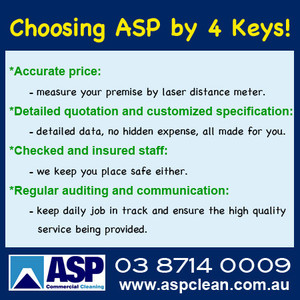 ASP Commercial Cleaning Pic 2 - Choosing ASP by 4 keysAccurate price Customized specification Insured checked staff Regular auditing