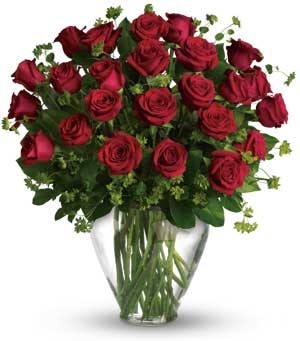 Blue Mountains Blossoms Florist Pic 1 - My Perfect Love 24 red roses in a glass vase