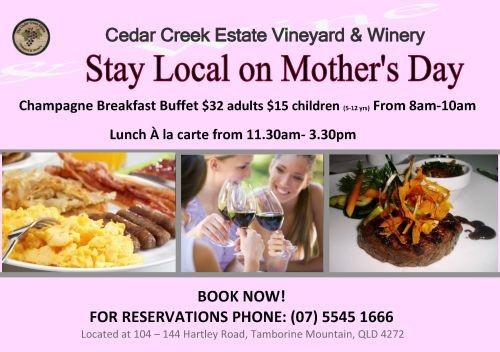 Cedar Creek Estate Winery and Restaurant Pic 2 - Stay Local on Mothers Day