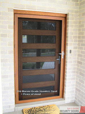 Bay & Basin Security Doors Pic 2 - 1200W Secureview Stainless Steel security door with Red Cedar frame