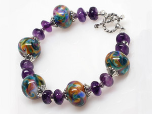 Bead Studio Pic 4 - Amethyst gemstone and lampwork bracelet look just gorgeous together