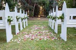 Iris Park Garden Weddings Pic 2 - Rose petal aisle with pew seating