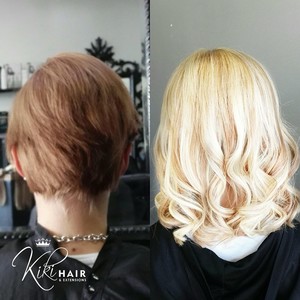 KiKi Hair Extensions Pic 3 - Hair extensions are such an amazing way to fill out a shorter hair cut or a bad hair cut this client wears a full set and a half of our European Tape Hair Extensions