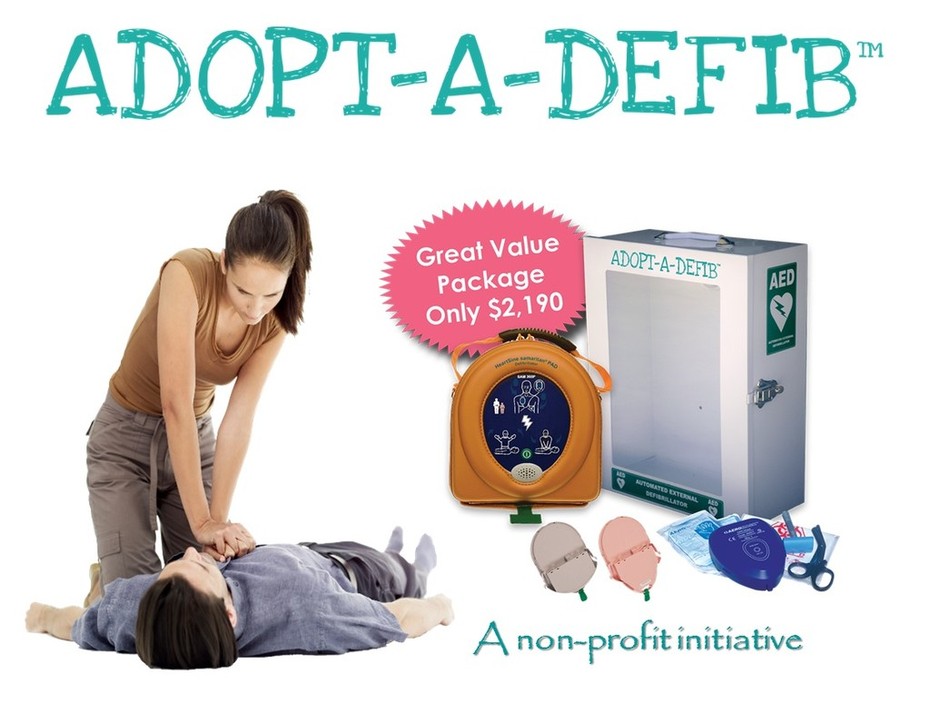 Adopt-A-Defib Pic 1 - AdoptADefib A nonprofit initiative 2190 includes all accessories steel wall cabinet plus FREE courier shipping