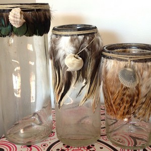 Shikoba Pic 4 - Circa 1940s Feather Decorated JarsBottles