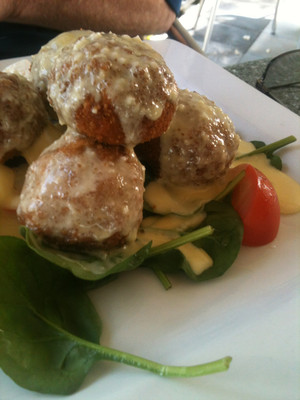 JJ's Lagoon Cafe Pic 4 - Crumbed Stuffed Mushrooms ordered off the special board