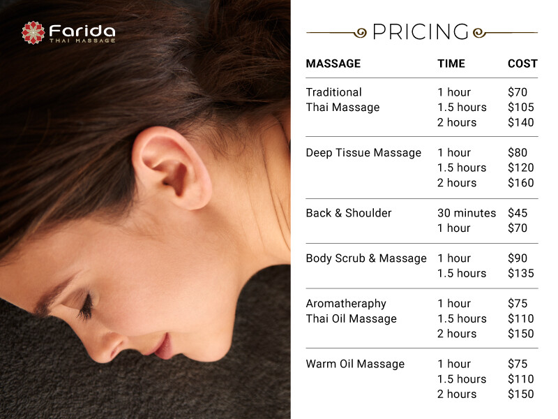 Farida Thai Massage Pic 1 - Rate Card