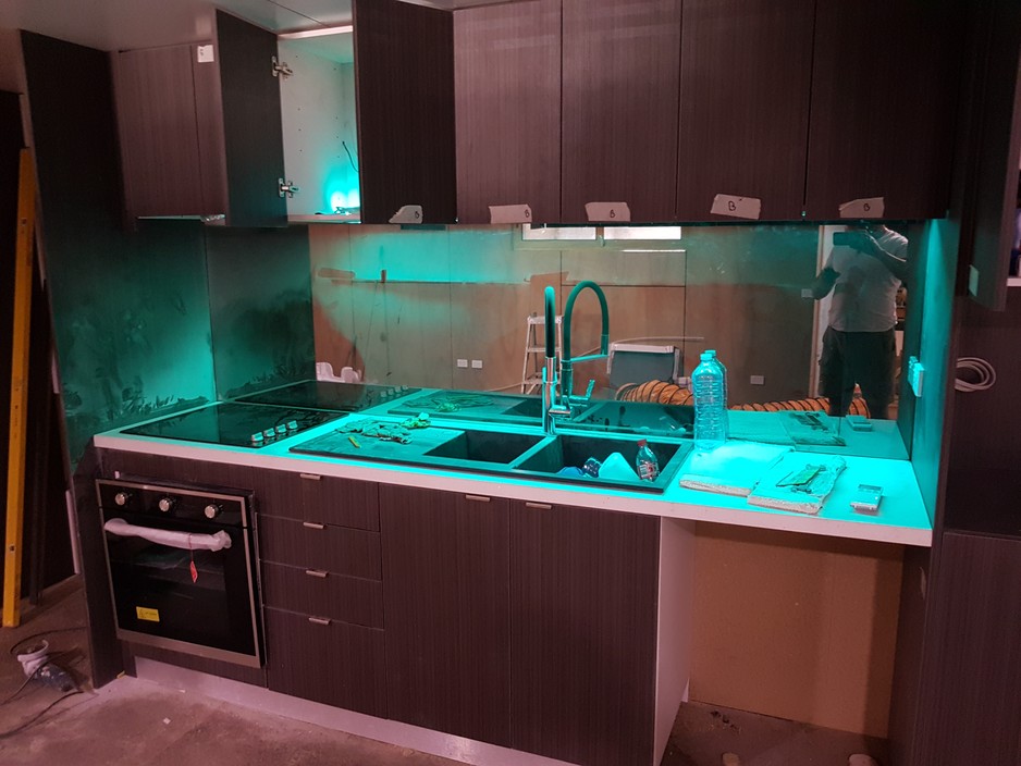 SANCTUMIZED BATHROOMS AND CONSTRUCTION Pic 1 - Custom kitchen with rgb led in overhead cupboards