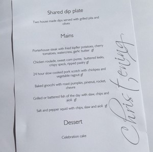 Barton's Restaurant Pic 4 - Menu for the function