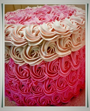 My Red Cupcake Pic 4 - Tall and pretty pink ombre rosette buttercream cake