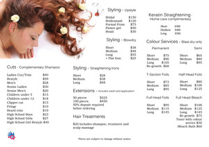 Salon 9 Hair and Beauty Pic 4 - Our service prices for your convenience