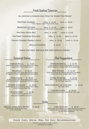 Athenian Greek Restaurant Pic 4 - Athenian Greek Restaurant Mains menu