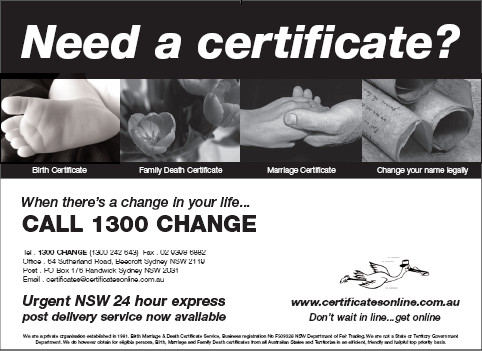 Birth Marriage and Death Certificate Service Pic 1 - When theres a change in your life CALL 1300 CHANGE